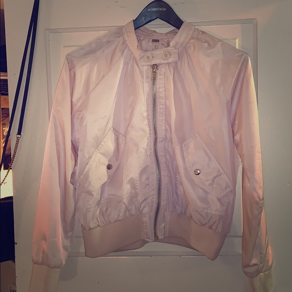 FREE PEOPLE BABY PINK NYLON SPRING BOMBER JACKET - Picture 1 of 7